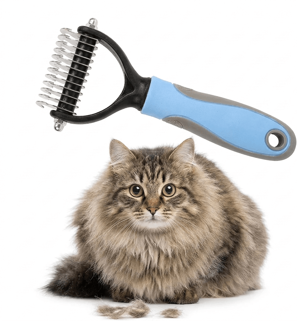 Cepillo de doble cara inoxidable para mascotas, limpieza de Peine