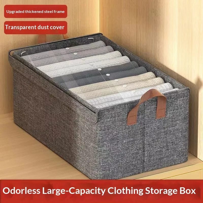 Cesta de almacenamiento plegable grande con tapa, organizador de armario para ropa y pantalones.